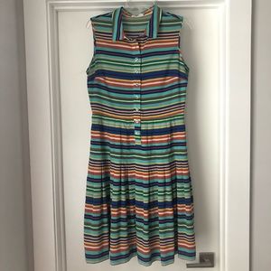 Multicolored striped button down collar dress